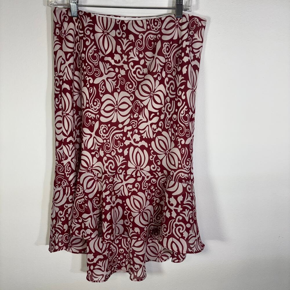 Ann Taylor Factory Red White Floral Ruffle Hem Midi Skirt Womens 8 Y2K Paisley
